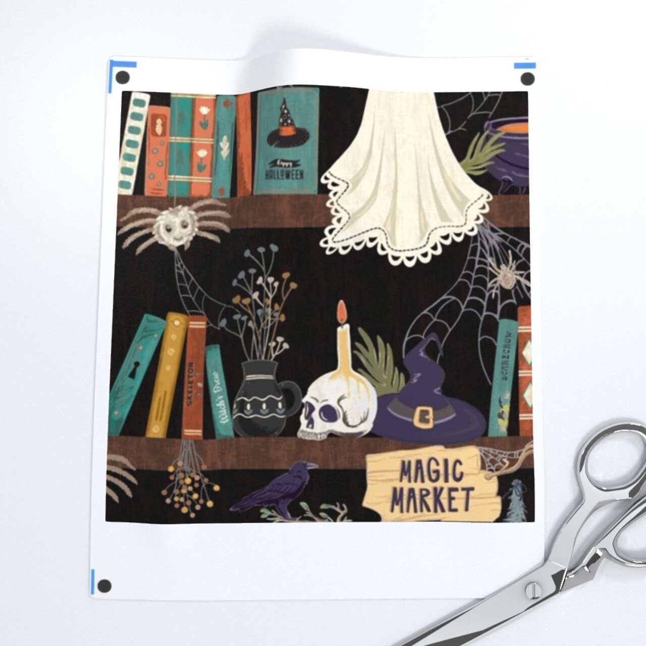 Spooky Halloween Black Cats Ghosts Pumpkins Witchy Books Spiders Skulls Custom Printed Fabric by Spoonflower Various Fabrics by the Yard or Fat Quarter